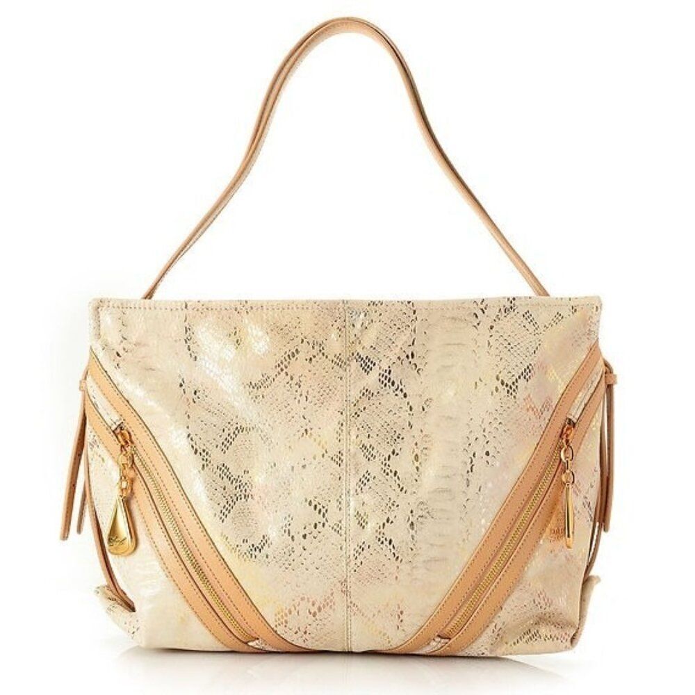 Sharif Womens Hobo Bag Beige Anaconda Tears Leather Shopper Tote Satchel NWT